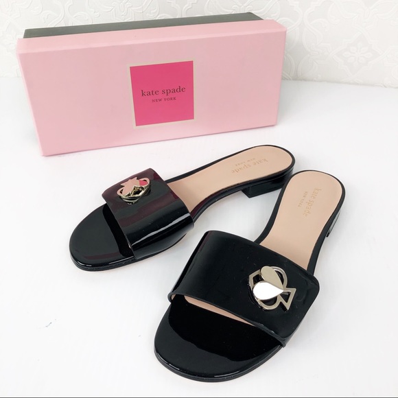 kate spade Shoes - 💜Kate Spade Black Leather Patent Leather Slides